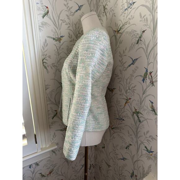 Bernard Zins Paris Tweed Blazer Women’s 4 Green Yellow Jacket Cropped - Picture 5 of 7